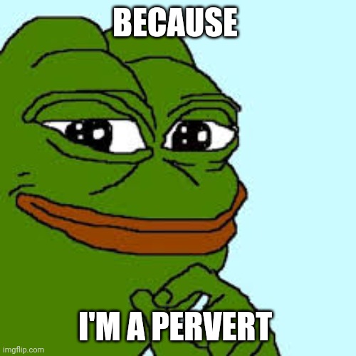 pepe happy | BECAUSE I'M A PERVERT | image tagged in pepe happy,memes | made w/ Imgflip meme maker