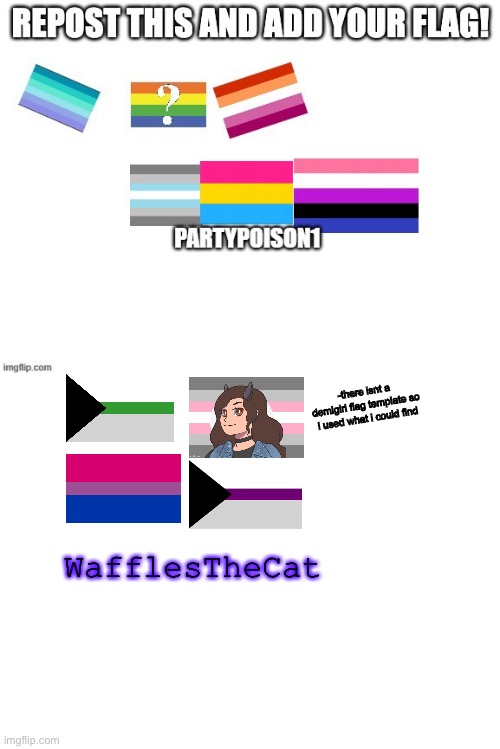 -there isnt a demigirl flag template so i used what i could find; WafflesTheCat | image tagged in blank white template | made w/ Imgflip meme maker