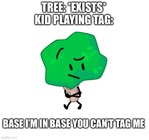 Blank White Template | TREE: *EXISTS*
KID PLAYING TAG:; BASE I’M IN BASE YOU CAN’T TAG ME | image tagged in blank white template,bfb i guess,relatable | made w/ Imgflip meme maker