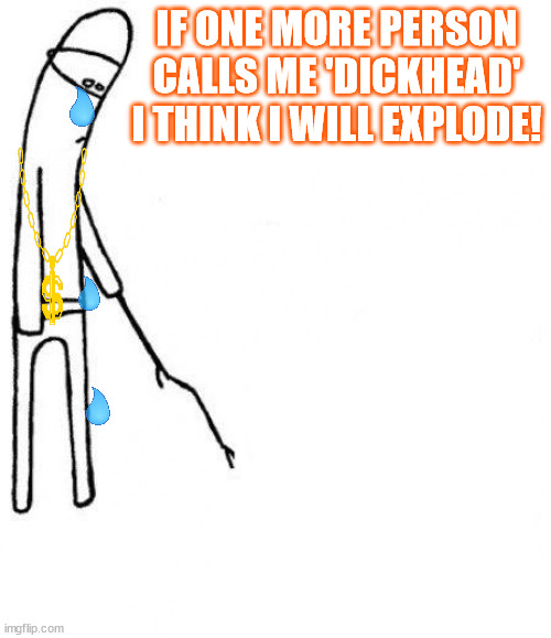 c'mon do something | IF ONE MORE PERSON CALLS ME 'DICKHEAD' I THINK I WILL EXPLODE! | image tagged in c'mon do something | made w/ Imgflip meme maker