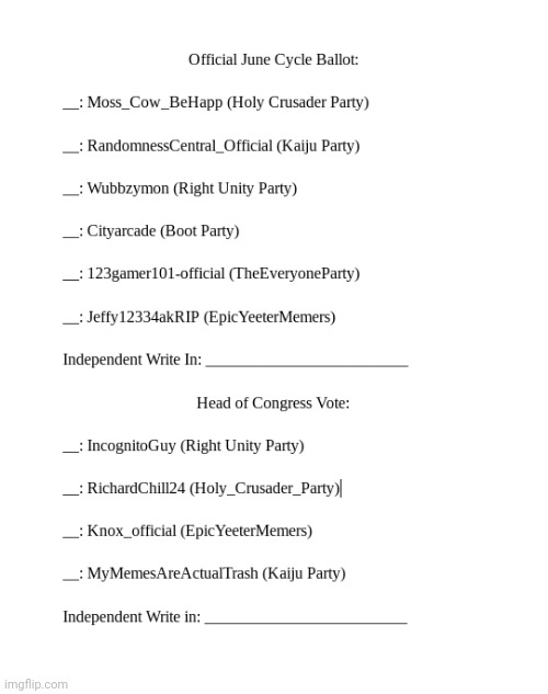 June Election Ballot | image tagged in june election ballot | made w/ Imgflip meme maker