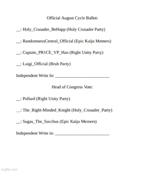 Here's the ballot | image tagged in official august election ballot | made w/ Imgflip meme maker