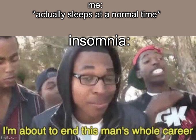 no no NO NO NO | me: 
*actually sleeps at a normal time*; insomnia: | image tagged in i m about to end this man s whole career | made w/ Imgflip meme maker