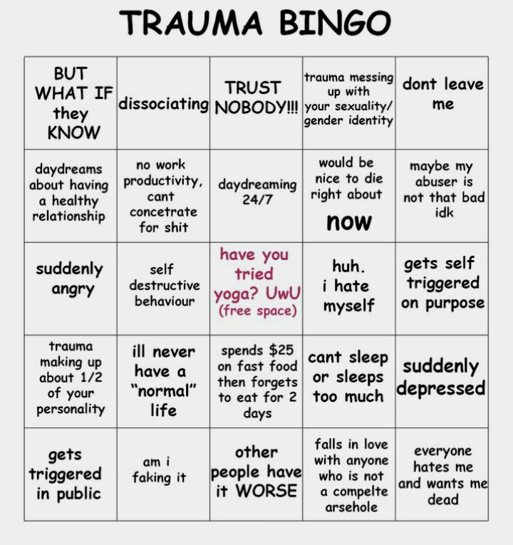 Trauma bingo Blank Meme Template