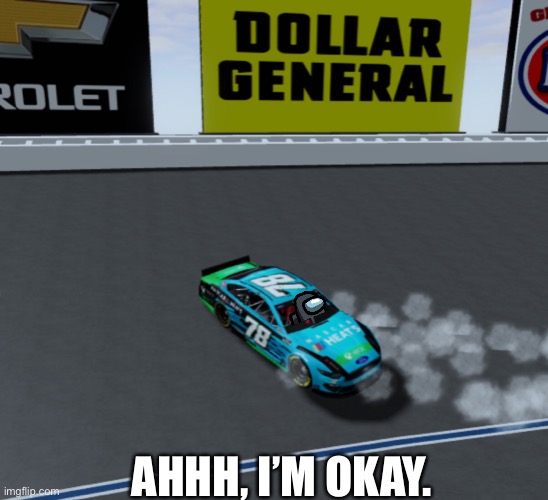 Crash for Black Crewmate. | AHHH, I’M OKAY. | image tagged in black crewmate,among us,nascar,oh wow are you actually reading these tags,memes,nmcs | made w/ Imgflip meme maker