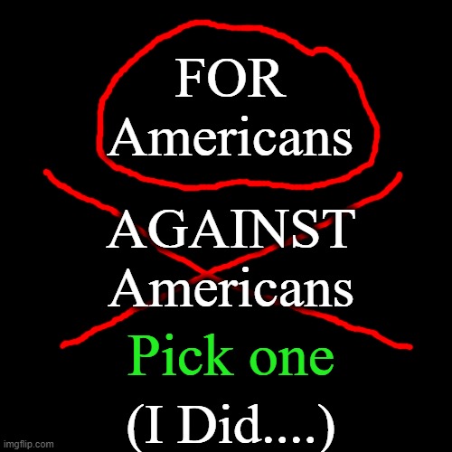 An Easy & Clear Choice to Me.... | FOR
Americans Pick one AGAINST
Americans (I Did....) | image tagged in black plain template | made w/ Imgflip meme maker