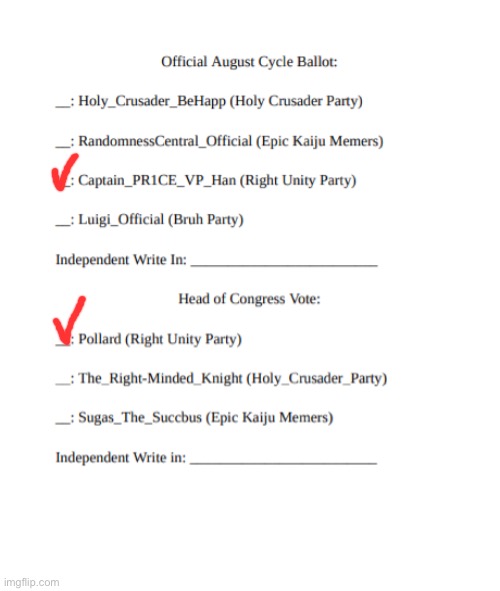 Official August Election Ballot | image tagged in official august election ballot | made w/ Imgflip meme maker
