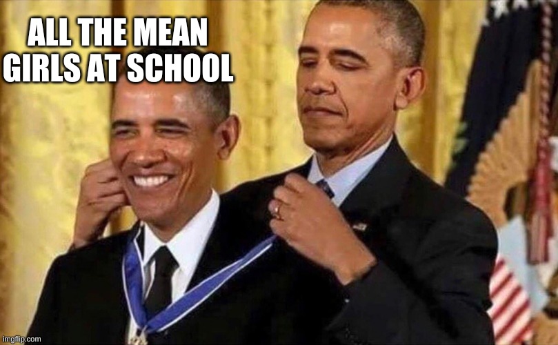 Mean Girls | ALL THE MEAN GIRLS AT SCHOOL | image tagged in obama medal | made w/ Imgflip meme maker