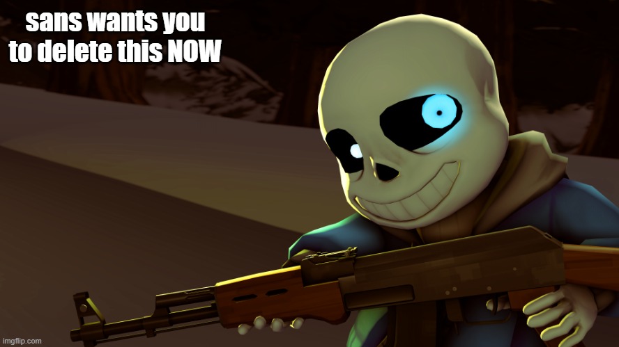 Sans with a gun | sans wants you to delete this NOW | image tagged in sans with a gun | made w/ Imgflip meme maker