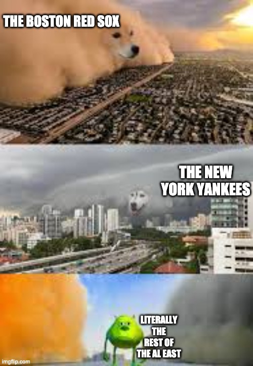 I'm Not Wrong | THE BOSTON RED SOX; THE NEW YORK YANKEES; LITERALLY THE REST OF THE AL EAST | image tagged in doggo storm and wazowski | made w/ Imgflip meme maker