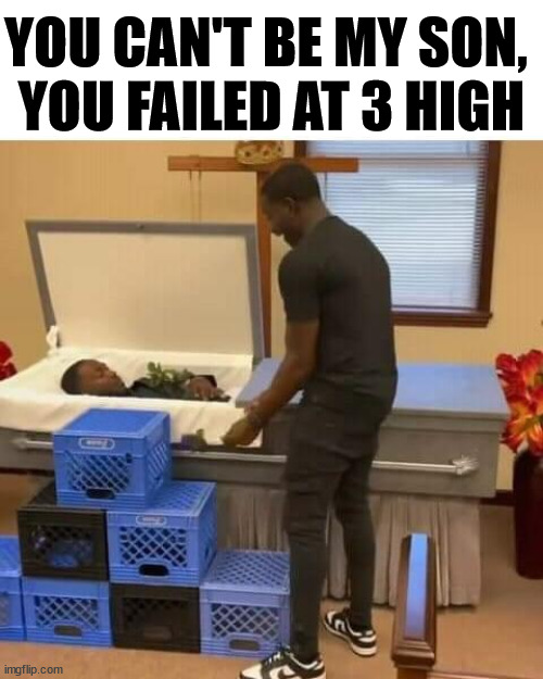 YOU CAN'T BE MY SON, 
YOU FAILED AT 3 HIGH | image tagged in dark humor | made w/ Imgflip meme maker