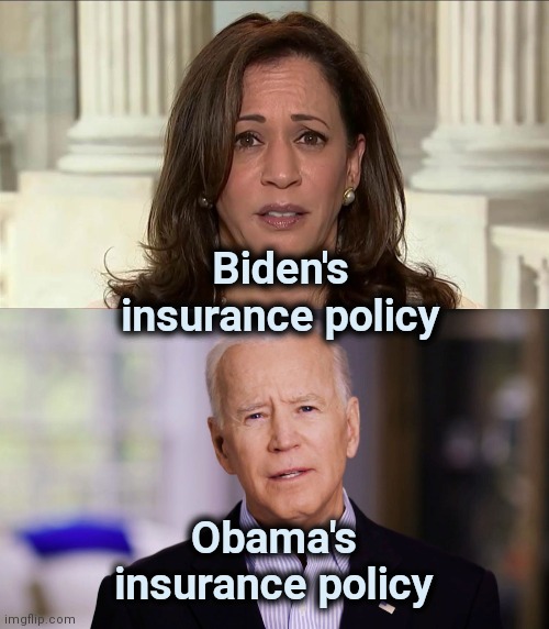A little reminder | Biden's insurance policy; Obama's insurance policy | image tagged in kamala harris,joe biden 2020,politicians suck,who cares,who would win,they're the same picture | made w/ Imgflip meme maker