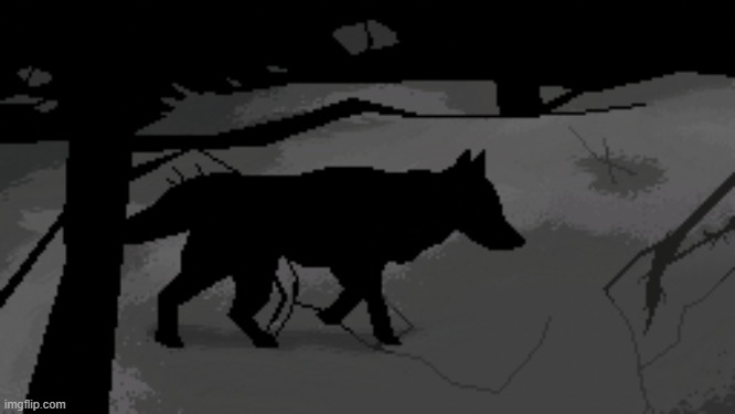 Got bored, made some lazy pixel art (Clearer image: https://art.pixilart.com/dd89feffed184a7.png ) | image tagged in pixel,wolf,walking,midnight,snow,art | made w/ Imgflip meme maker