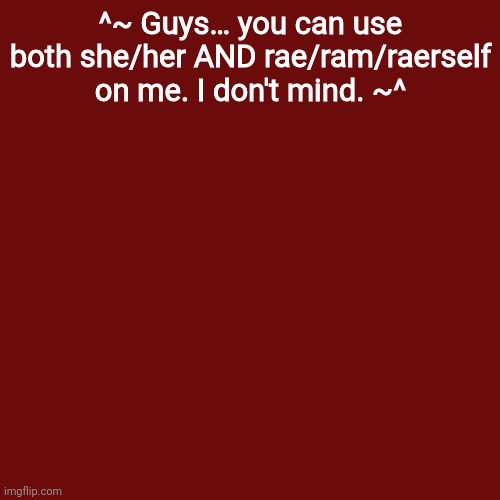 /sys | ^~ Guys… you can use both she/her AND rae/ram/raerself on me. I don't mind. ~^ | image tagged in memes,blank transparent square | made w/ Imgflip meme maker