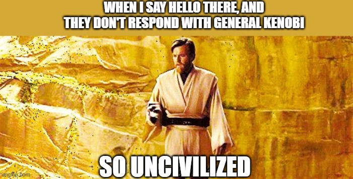 When i say Hello There and they don't respond with General Kenobi | WHEN I SAY HELLO THERE, AND THEY DON'T RESPOND WITH GENERAL KENOBI; SO UNCIVILIZED | image tagged in so uncivilized | made w/ Imgflip meme maker