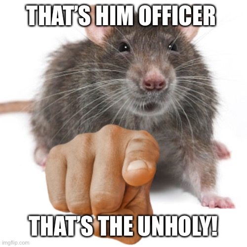 MJ | THAT’S HIM OFFICER; THAT’S THE UNHOLY! | image tagged in ratpointing alternate | made w/ Imgflip meme maker