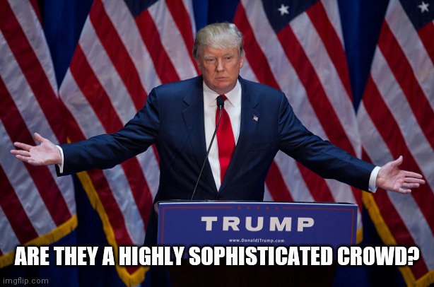 Donald Trump | ARE THEY A HIGHLY SOPHISTICATED CROWD? | image tagged in donald trump | made w/ Imgflip meme maker
