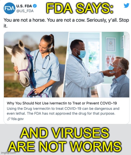 AND VIRUSES ARE NOT WORMS FDA SAYS: | made w/ Imgflip meme maker