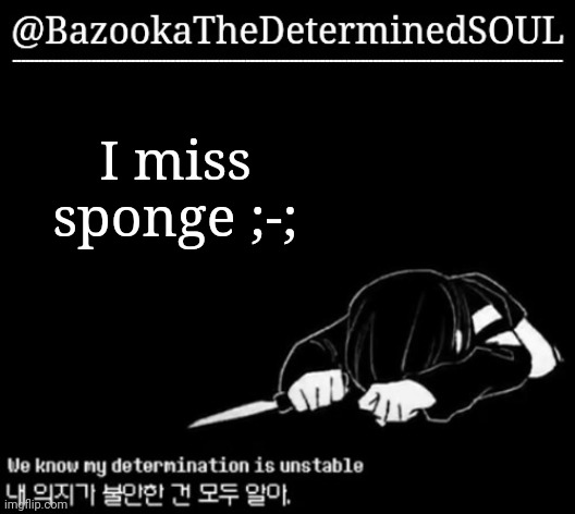 Unstable determination | I miss sponge ;-; | image tagged in unstable determination | made w/ Imgflip meme maker