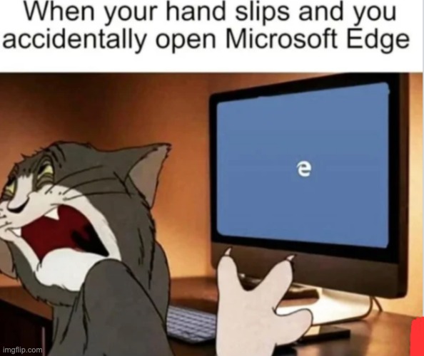 WHEN YOUR HAND SLIPS AND ACCIDENTALLY OPEN MICROSOFT EDGE | image tagged in lol | made w/ Imgflip meme maker