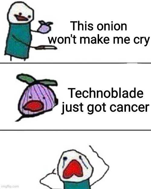 Minecrafters, please stand for the anthem | This onion won't make me cry; Technoblade just got cancer | image tagged in this onion won't make me cry | made w/ Imgflip meme maker