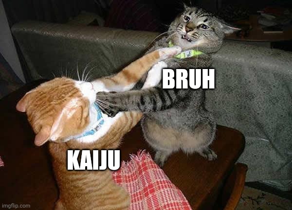 Who cares about HCP vs RUP | BRUH; KAIJU | image tagged in two cats fighting for real | made w/ Imgflip meme maker