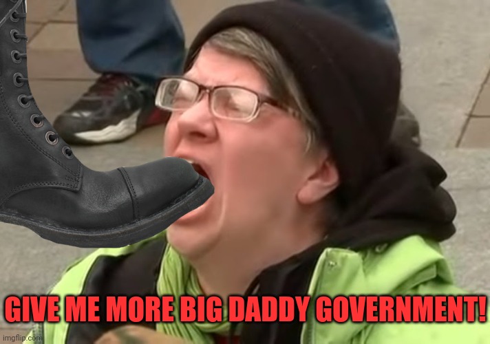 Thanks Sydneyb | GIVE ME MORE BIG DADDY GOVERNMENT! | image tagged in sjw triggered,sjws,big government,election fraud | made w/ Imgflip meme maker