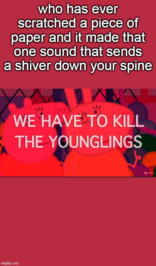 we have to kill the younglings | who has ever scratched a piece of paper and it made that one sound that sends a shiver down your spine | image tagged in we have to kill the younglings | made w/ Imgflip meme maker