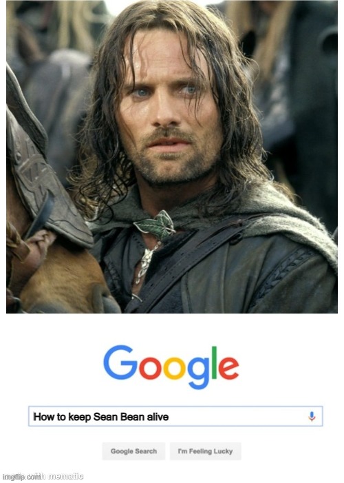 Aragorn Search History | How to keep Sean Bean alive | image tagged in lord of the rings,lotr,aragorn,google search | made w/ Imgflip meme maker