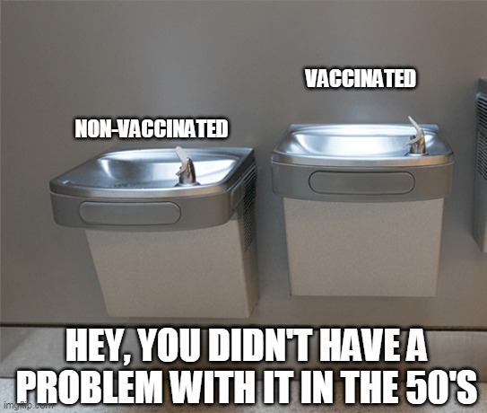 Segregation, It Isn't Just For Black People Anymore. | VACCINATED

         


                 NON-VACCINATED; HEY, YOU DIDN'T HAVE A PROBLEM WITH IT IN THE 50'S | image tagged in drinking fountain | made w/ Imgflip meme maker