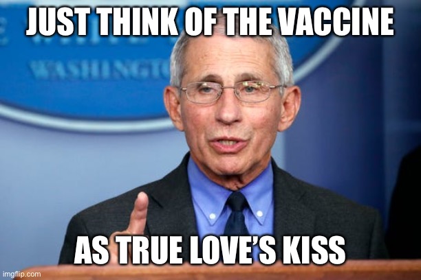 Dr. Fauci | JUST THINK OF THE VACCINE AS TRUE LOVE’S KISS | image tagged in dr fauci | made w/ Imgflip meme maker
