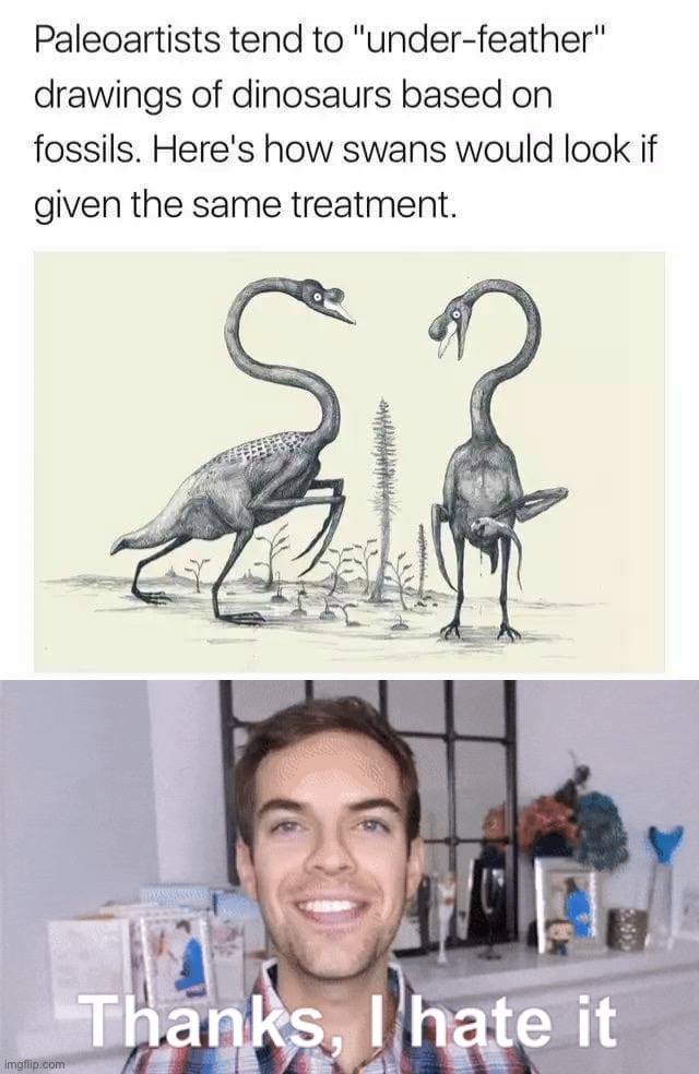 thanks i hate it | image tagged in dino swans,thanks i hate it,dinosaur,dino,swans,can't unsee | made w/ Imgflip meme maker