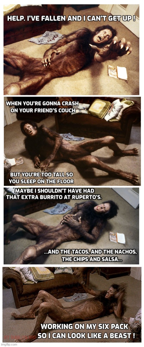 image tagged in werewolf,american werewolf in london,mexican food,abs,sleep over,fallen | made w/ Imgflip meme maker