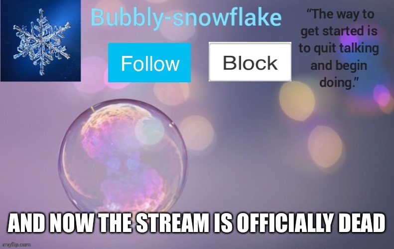Bubbly-snowflake’s template | AND NOW THE STREAM IS OFFICIALLY DEAD | image tagged in bubbly-snowflake s template | made w/ Imgflip meme maker