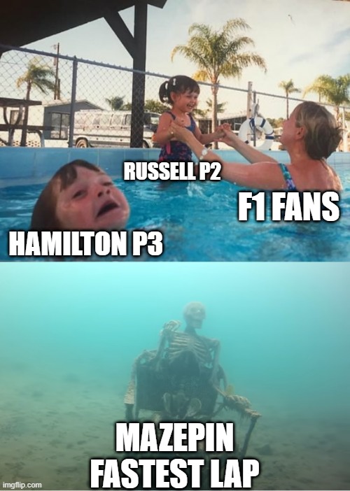 Belgian GP 2021 | RUSSELL P2; F1 FANS; HAMILTON P3; MAZEPIN FASTEST LAP | image tagged in swimming pool kids,f1 | made w/ Imgflip meme maker