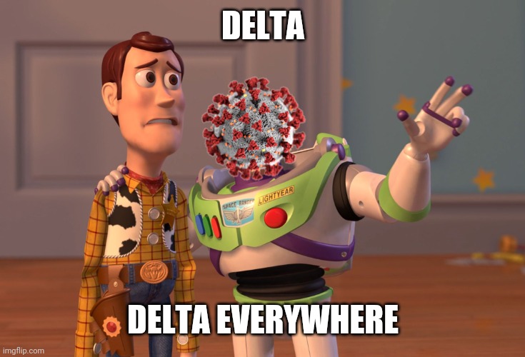X, X Everywhere | DELTA; DELTA EVERYWHERE | image tagged in memes,x x everywhere,delta,coronavirus,covid-19,toy story | made w/ Imgflip meme maker