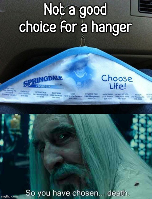 Not a good choice for a hanger | image tagged in so you have chosen death | made w/ Imgflip meme maker