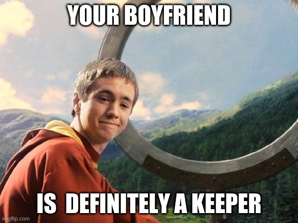 Keepers?! | YOUR BOYFRIEND; IS  DEFINITELY A KEEPER | image tagged in quidditch | made w/ Imgflip meme maker