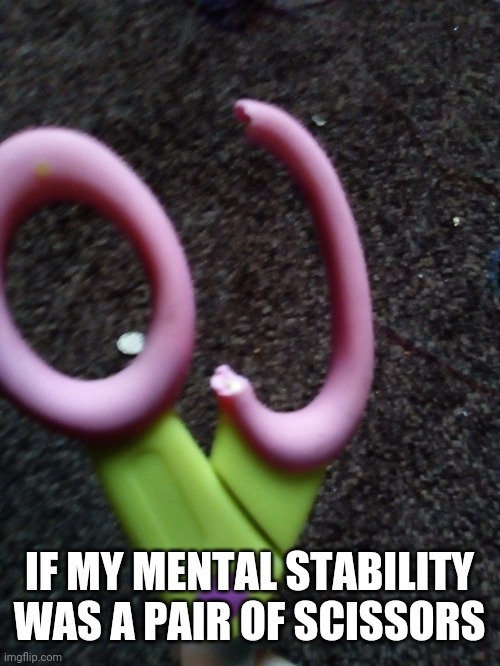 Don't ask how I broke them | IF MY MENTAL STABILITY WAS A PAIR OF SCISSORS | image tagged in mental illness,meme | made w/ Imgflip meme maker