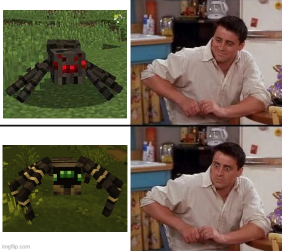 Updated Spider | image tagged in surprised joey,minecraft | made w/ Imgflip meme maker