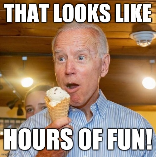 Biden loves ice cream | THAT LOOKS LIKE HOURS OF FUN! | image tagged in biden loves ice cream | made w/ Imgflip meme maker
