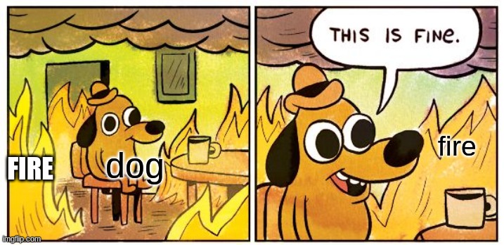 This Is Fine | FIRE; fire; dog | image tagged in memes,this is fine | made w/ Imgflip meme maker