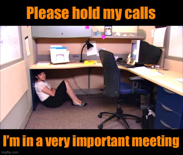 Someone’s Got a Case of the Mondays | Please hold my calls; I’m in a very important meeting | image tagged in funny memes,i hate mondays | made w/ Imgflip meme maker