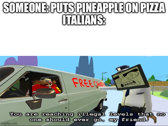 Meme | SOMEONE: PUTS PINEAPPLE ON PIZZA
ITALIANS: | image tagged in pineappleonpizzaisgood | made w/ Imgflip meme maker