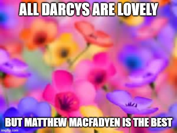 flowers | ALL DARCYS ARE LOVELY; BUT MATTHEW MACFADYEN IS THE BEST | image tagged in flowers | made w/ Imgflip meme maker