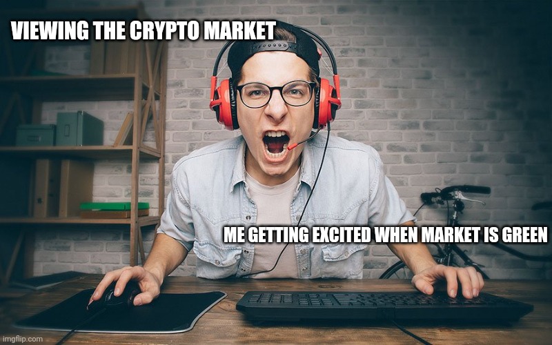 CRYPTO market | VIEWING THE CRYPTO MARKET; ME GETTING EXCITED WHEN MARKET IS GREEN | image tagged in funny memes | made w/ Imgflip meme maker