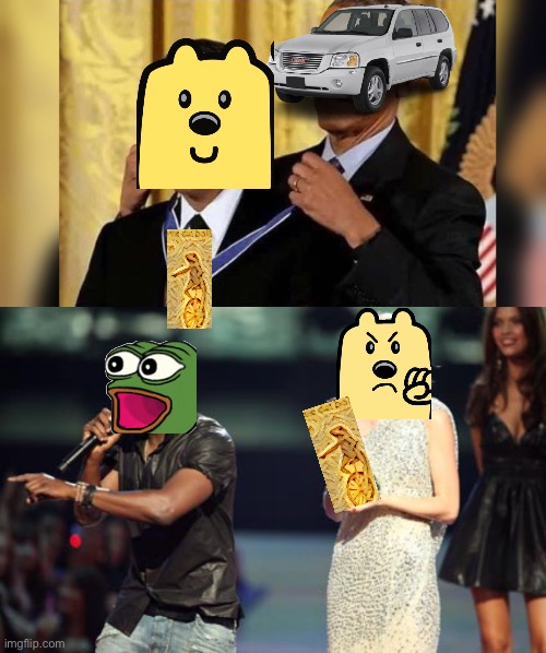 it is with great pride i honor wubbzy, with the spaghetti frog award | image tagged in obama giving obama award,memes,interupting kanye | made w/ Imgflip meme maker