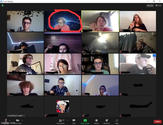 Our Zoom class (red circle is us) - Gyn | made w/ Imgflip meme maker