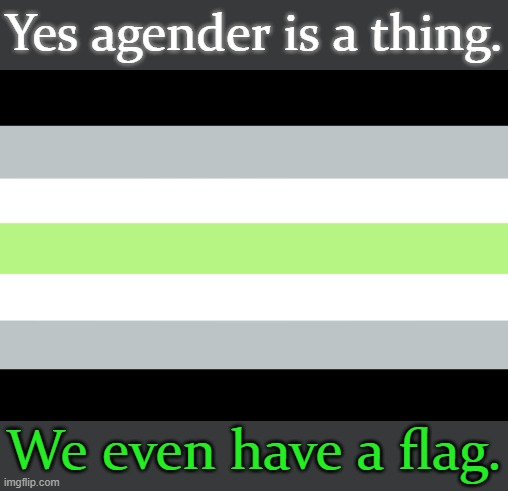 Also known as genderless. | Yes agender is a thing. We even have a flag. | image tagged in agender flag,non binary,lgbt | made w/ Imgflip meme maker