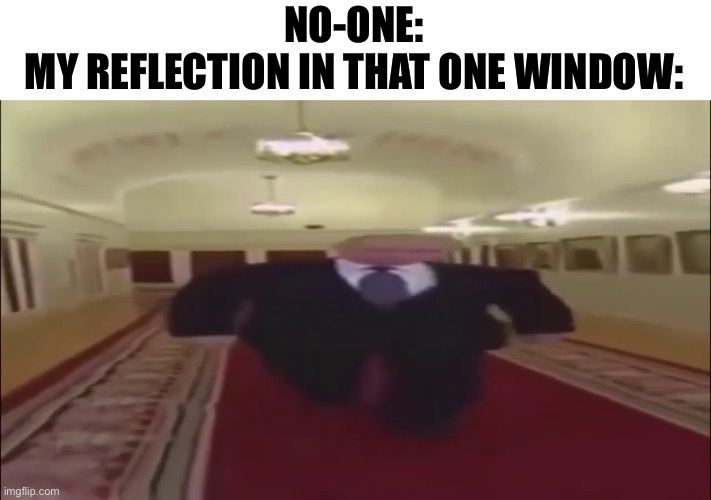 Wide Putin | NO-ONE:
MY REFLECTION IN THAT ONE WINDOW: | image tagged in wide putin walking | made w/ Imgflip meme maker